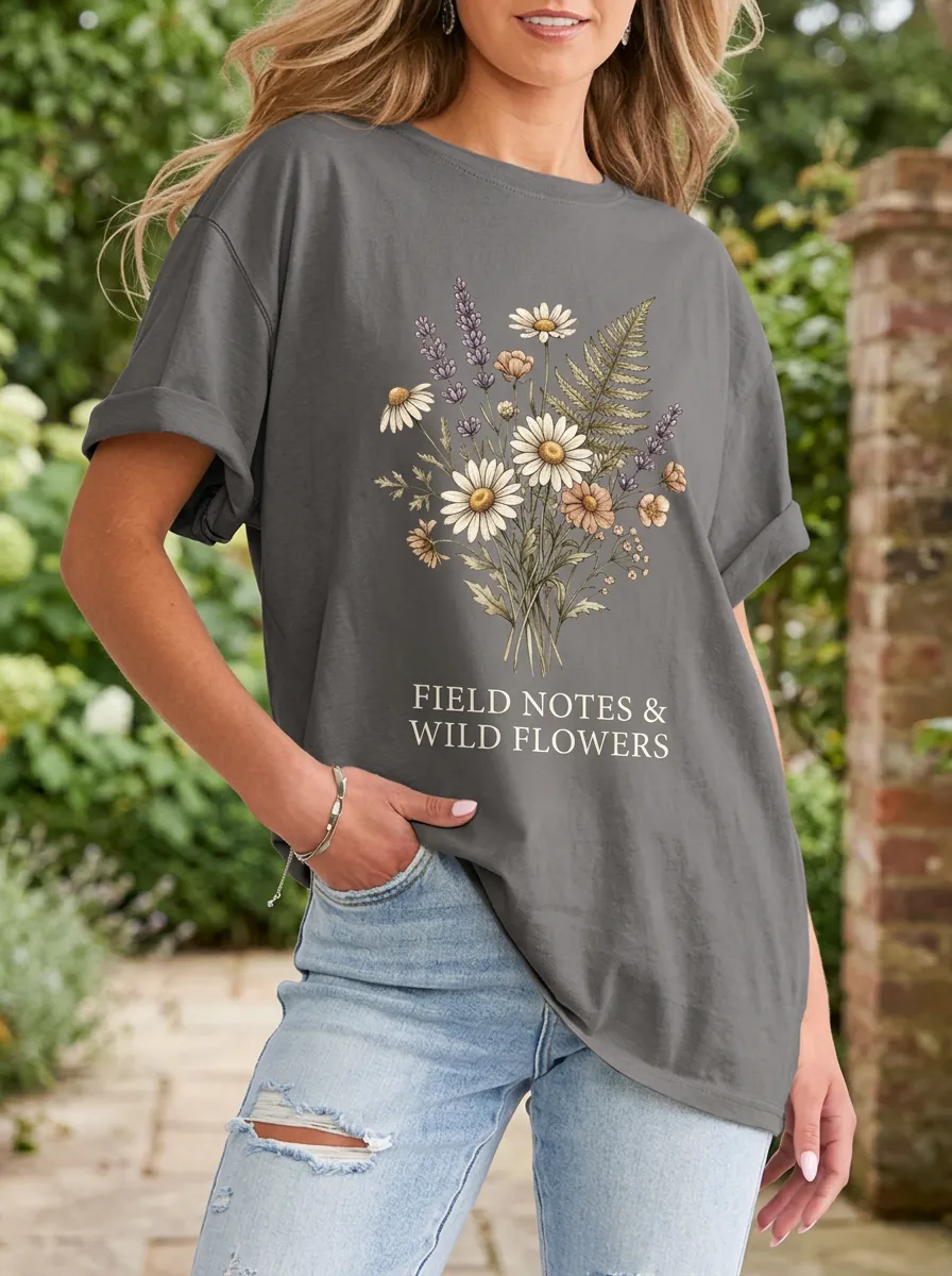Women's Nature Lover Wildflower Bouquet Printed T-shirt