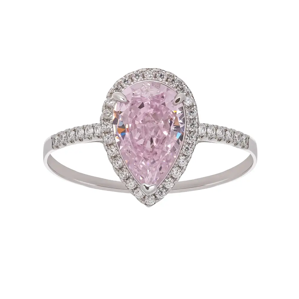 Pink Pear Shaped Gemstone Sterling Silver Ring