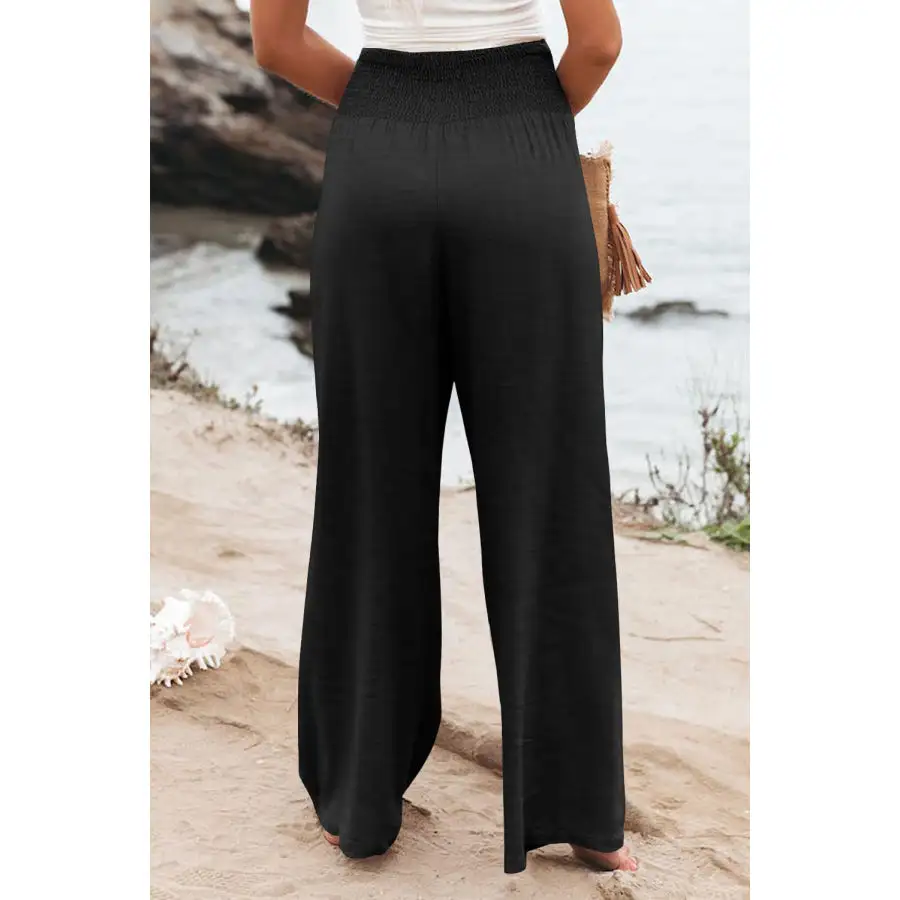 Plus Size Smocked High Waist Wide Leg Pants