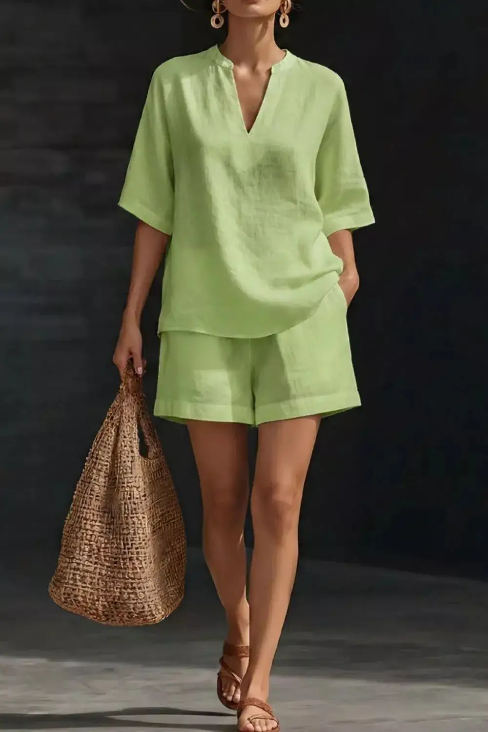 Streamlined Refined Pocketed Top and Shorts Matching Set