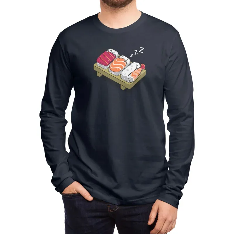 Men's Cartoon Fun Sushi Print Round Neck Long-Sleeved T-Shirt