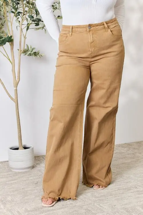 Fringe Hem Wide Leg Denim Jeans