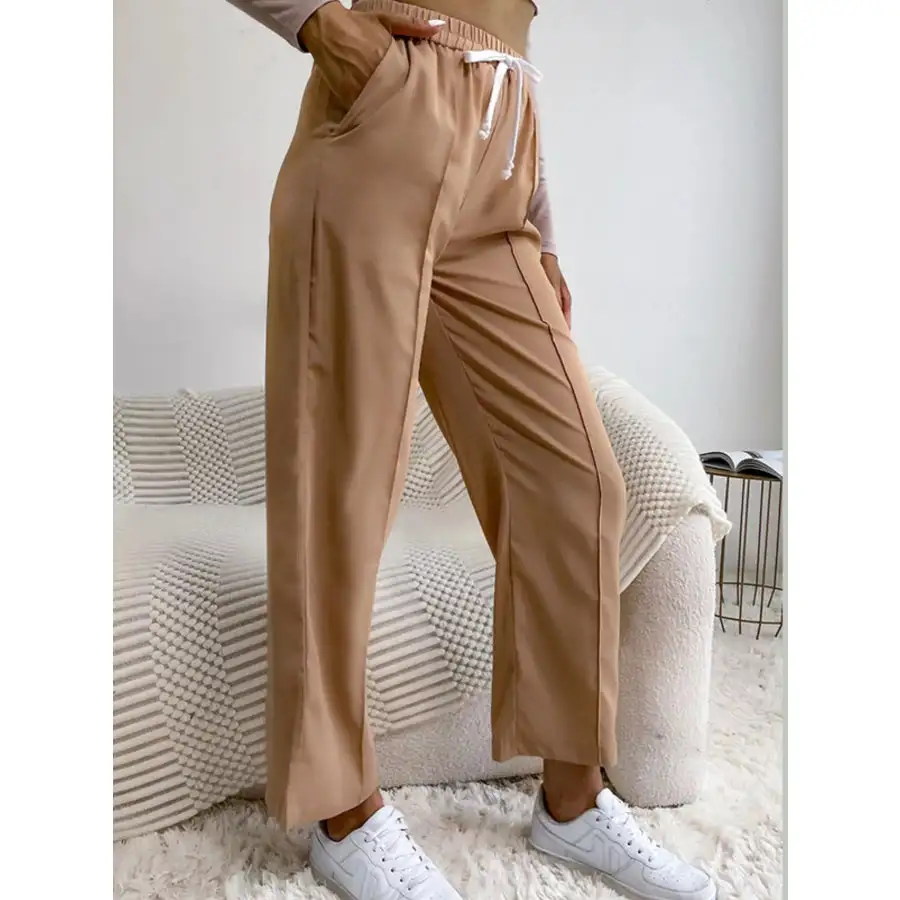 Wide Leg Drawstring Casual Pants