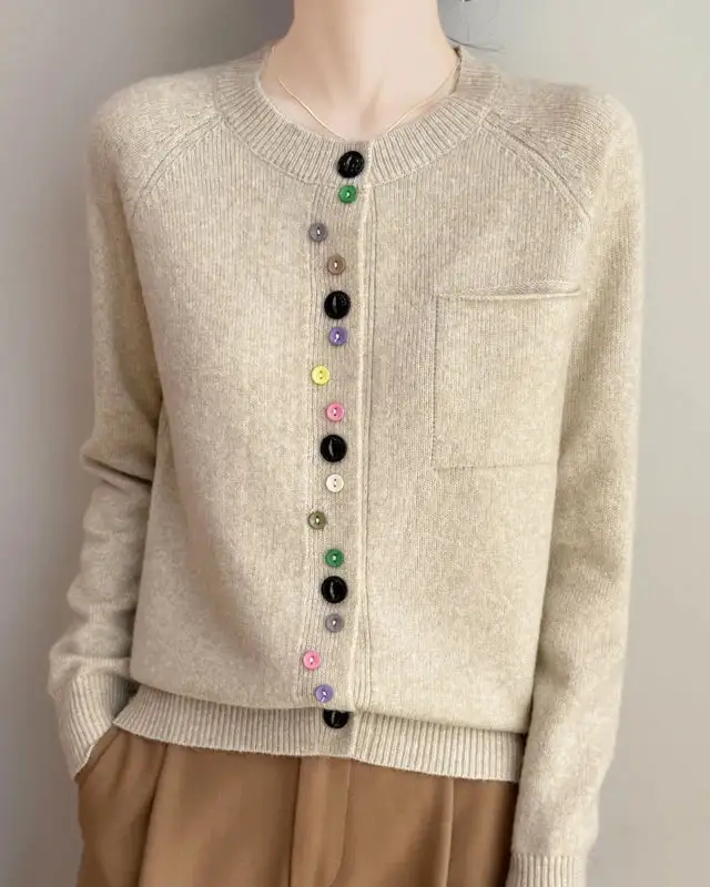 Merino-Wool Wool Crew-Neck Cardigan