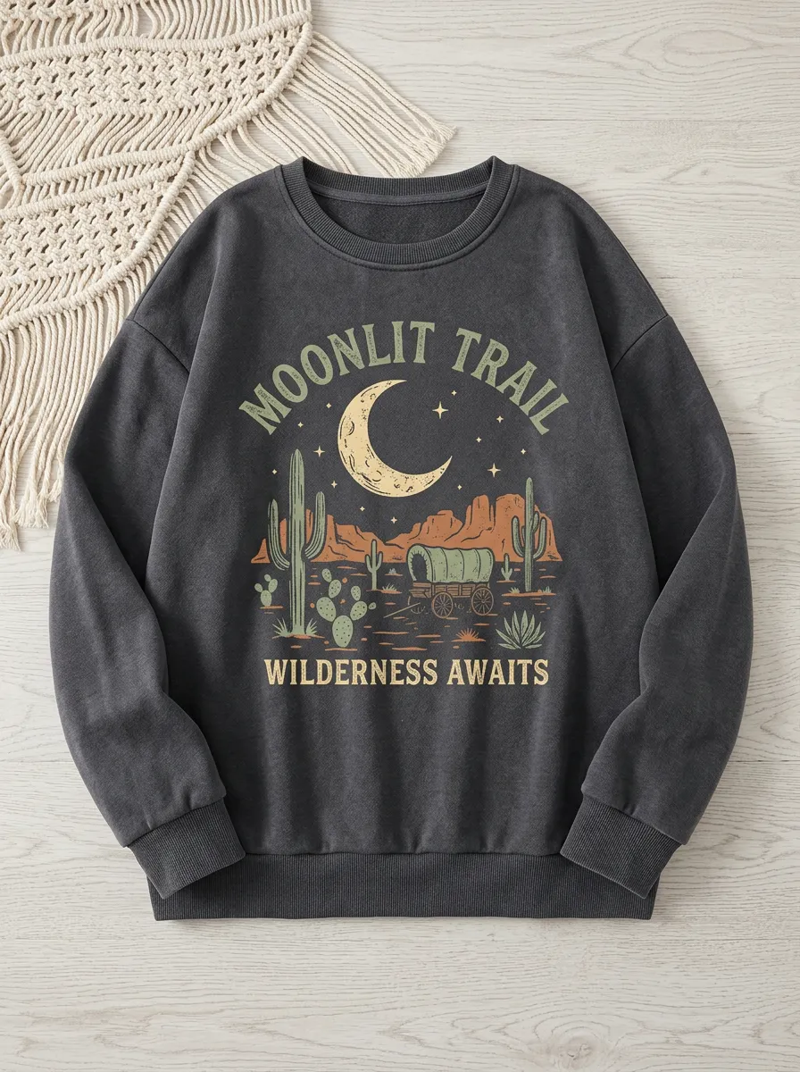 Cactus Wagon Desert Moon Western Graphic Sweatshirt
