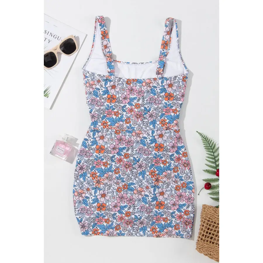 Women's Drawstring Printed Swim Dress