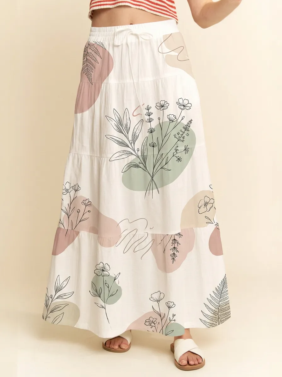 Women's Botanical Aesthetic Floral Abstract Printed Maxi Skirt