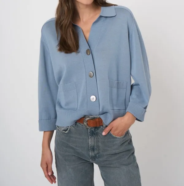 Cotton V-Neck Collared Button-Front Cardigan