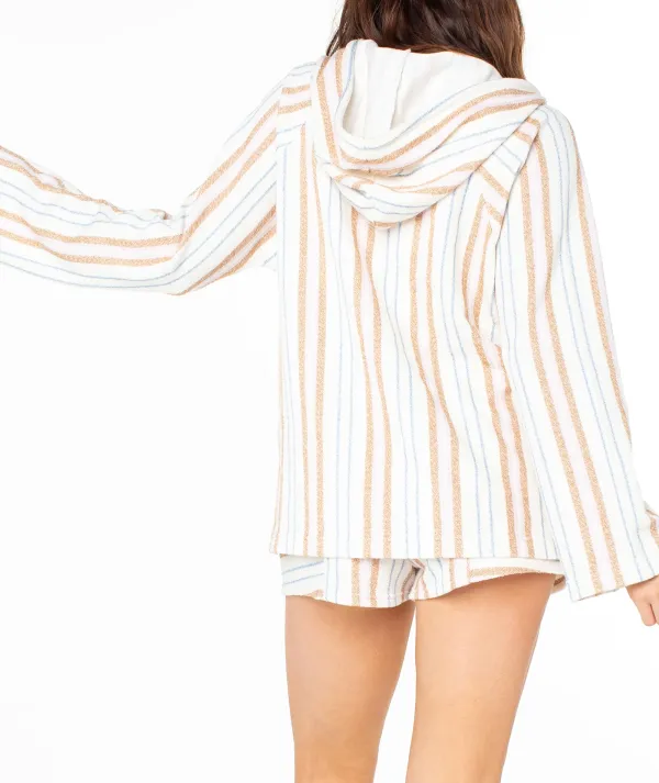 Large Pocket Hooded Striped Sweatshirt