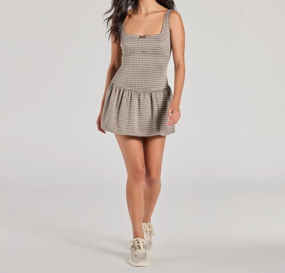 Taupe Plaid Sleeveless Mini dress
