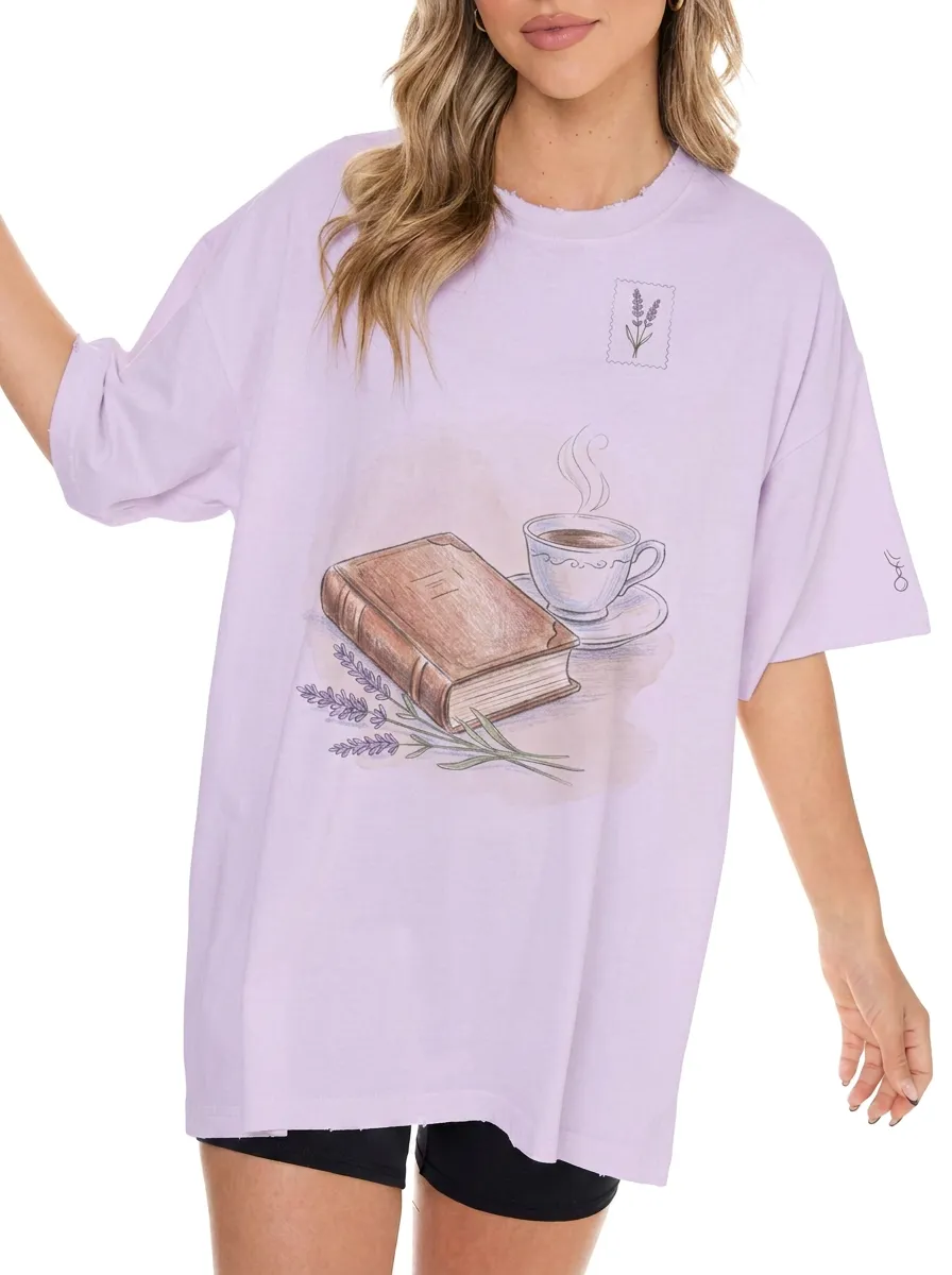 Women's Book Lover Coffee Lavender Printed T-shirt