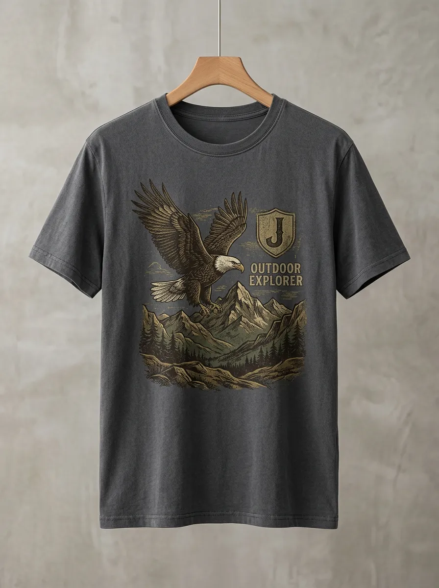 Men's Eagle Vintage Inspired Forest Graphic T-Shirt