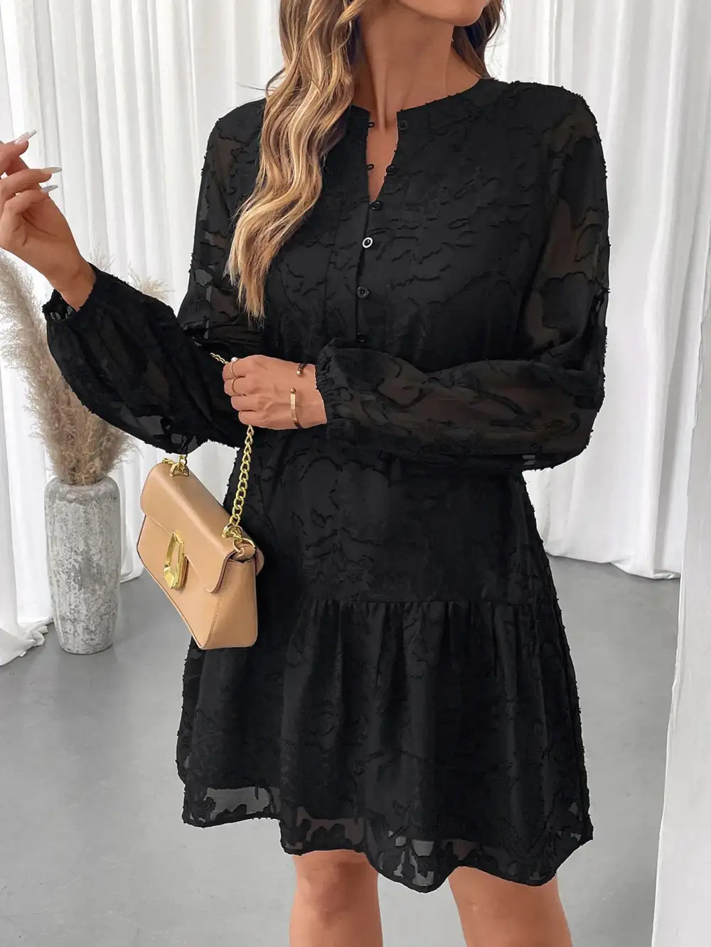 Smooth Finish Button Front Mini Dress