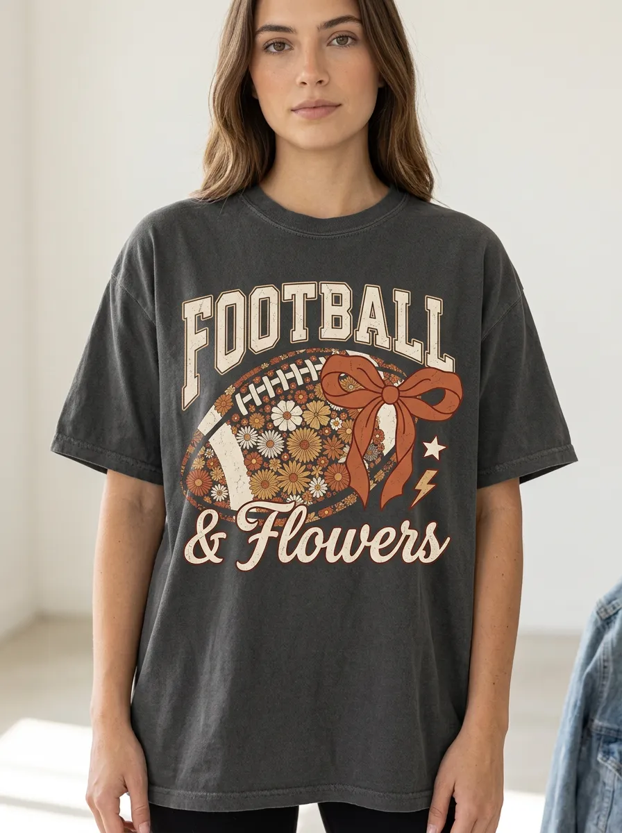 Women's Football Lover Floral Bow Printed T-Shirt