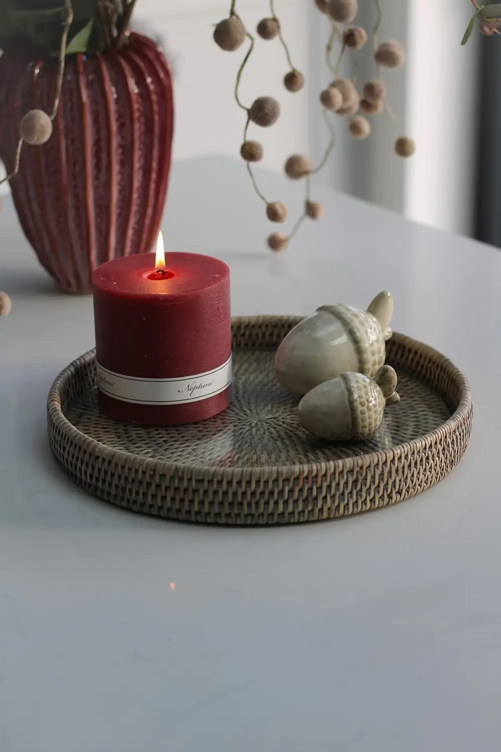 Round Rattan Tray with Glass Top