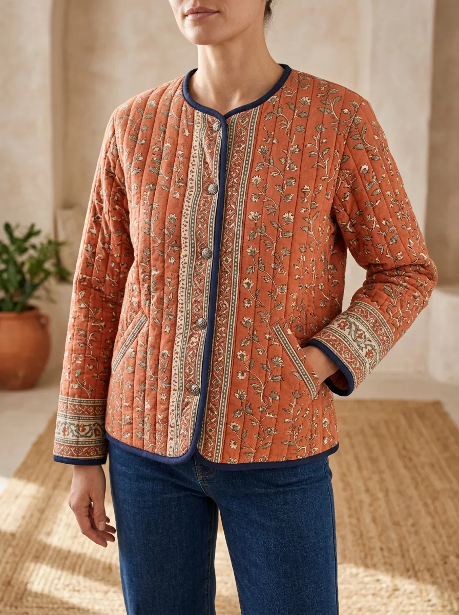 Women's Classic Boho Floral Quilted Jacket