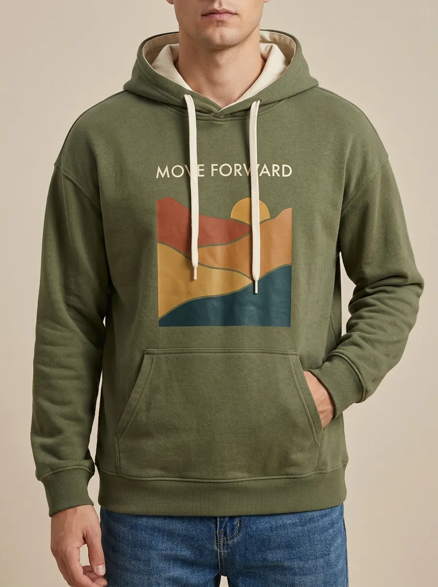 Men's Nature Lover Move Forward Mountain Sunset Print Hoodie
