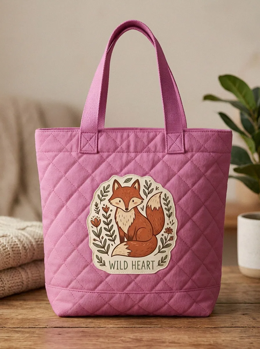 Wild Heart Fox Floral Printed Tote Bag
