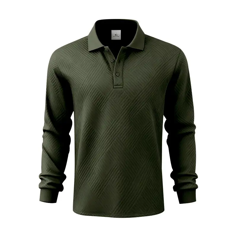 Jacquard Long Sleeve Fine Knit Polo Shirt