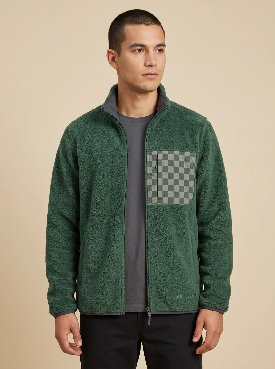 Checkered Pocket Fleece Jacket