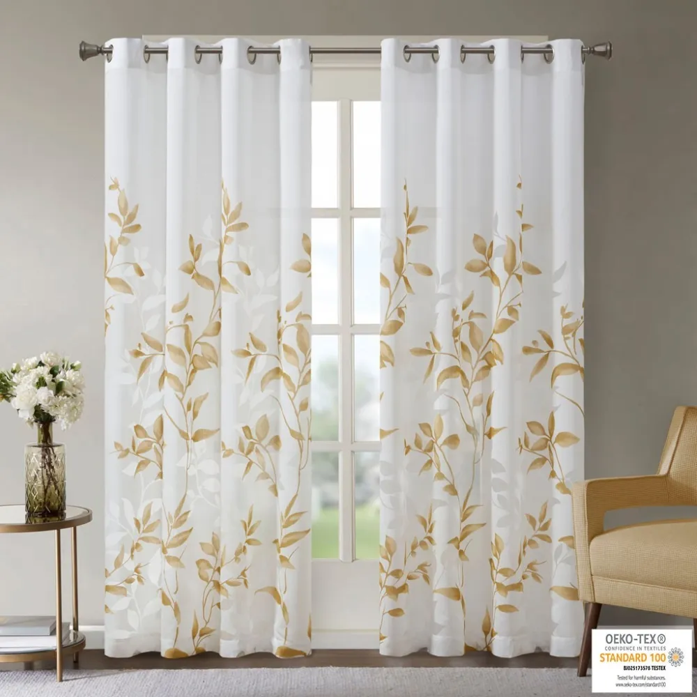 Refined Semi-Sheer Polyester Botanical Grommet Curtain Panel
