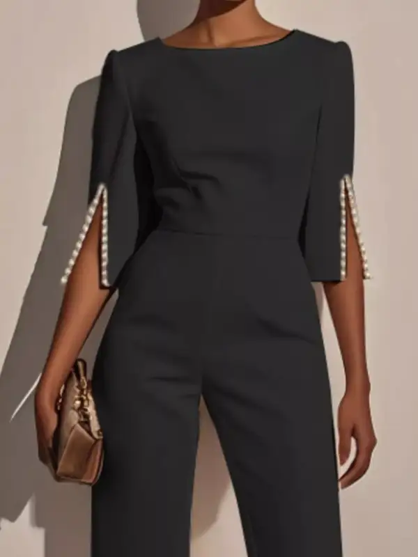 Wide Leg Slit Sleeve Jumpsuit