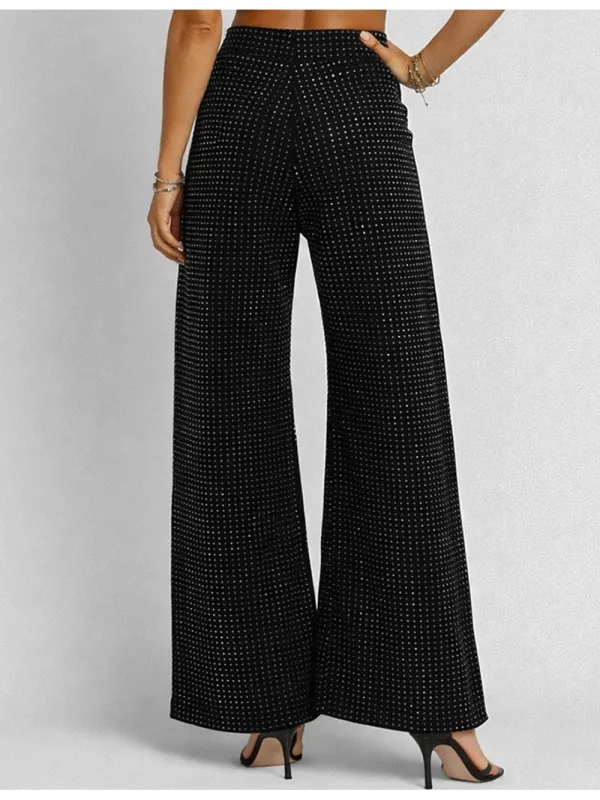 Chic Rhinestone Sparkle Button Wide Leg Denim Pants