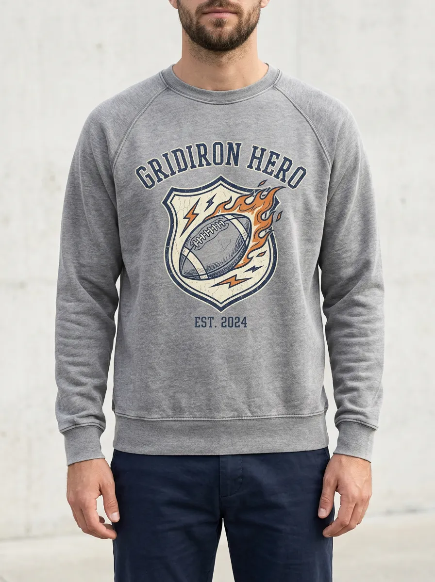 Men's American Football Gridiron Hero Flaming Ball Graphic Sweatshirt