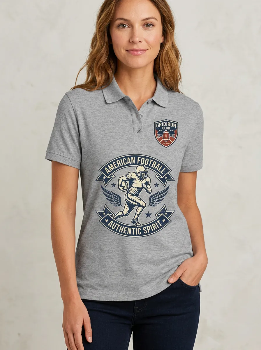 Women's American Football Gridiron Club Winged Player Graphic Polo Shirt
