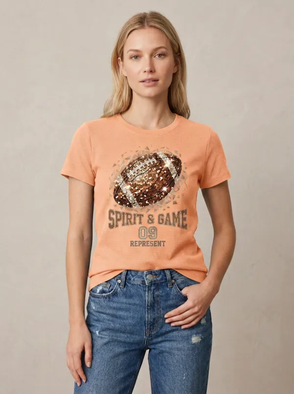 Women's Everyday Football Ball Sparkle Crew Neck Graphic T-Shirt