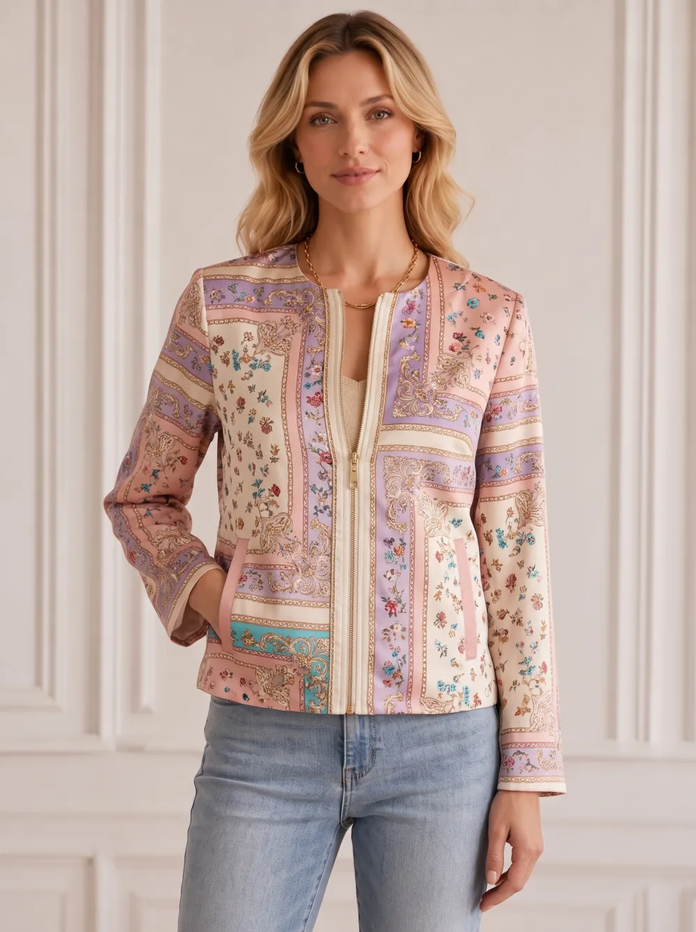 Women's Vintage Floral Baroque Zip Jacket
