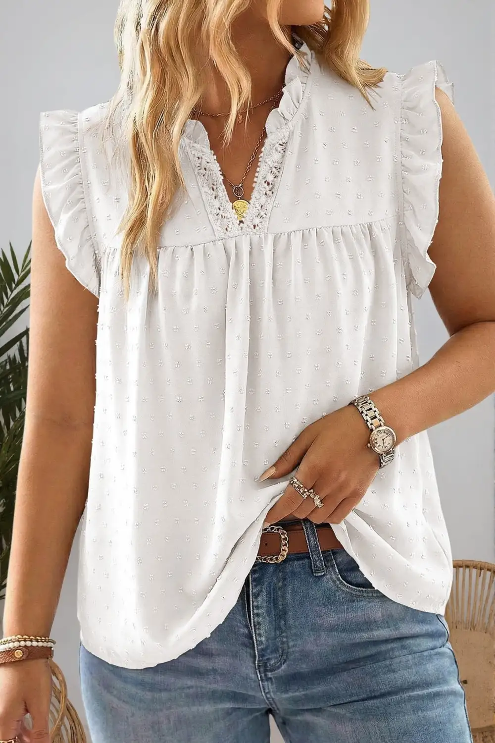 Ruffled Lace V-Neck Blouse
