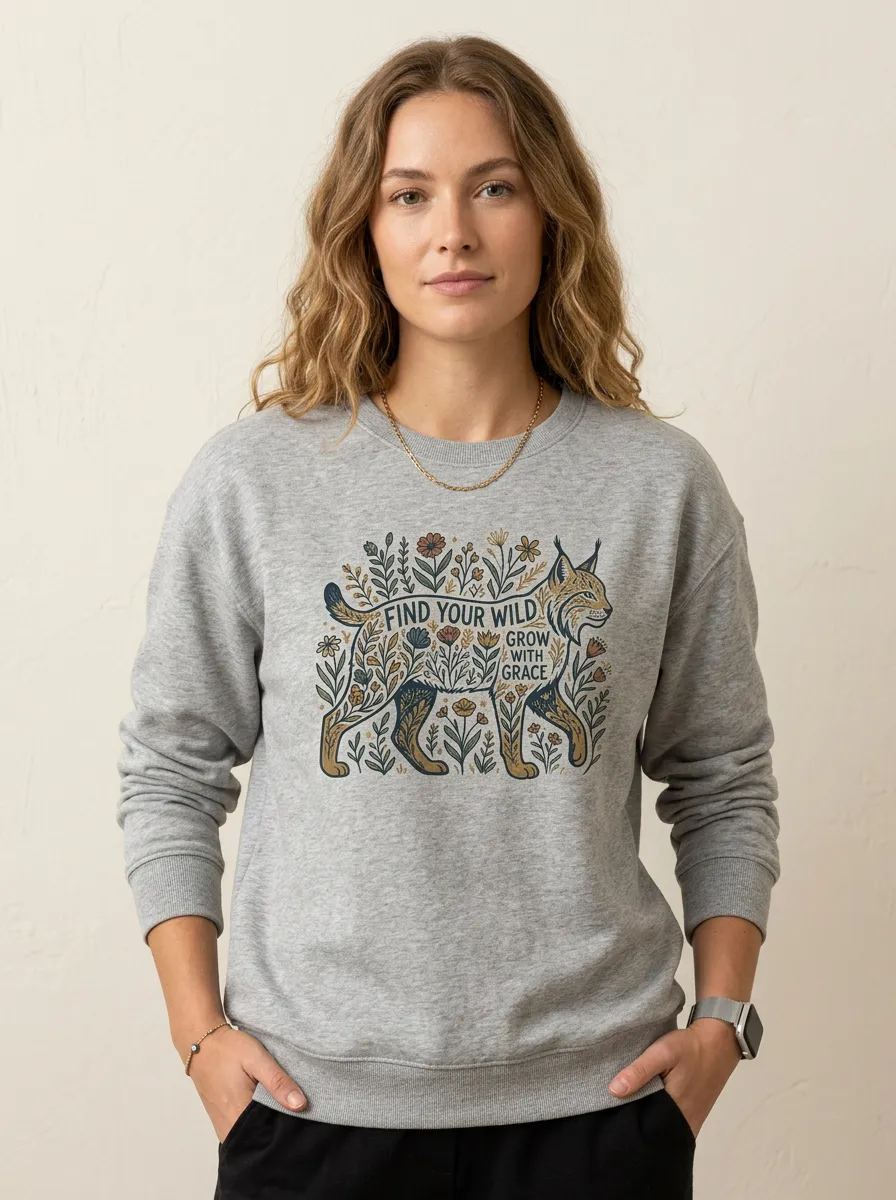 Nature Lover Lynx Floral Find Your Wild Sweatshirt