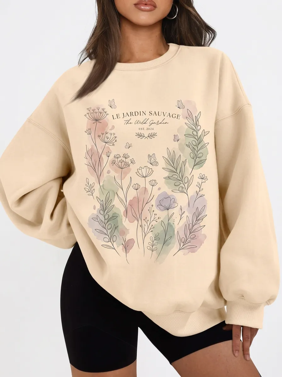 Women's Botanical Wild Garden Butterfly Printed Sweatshirt