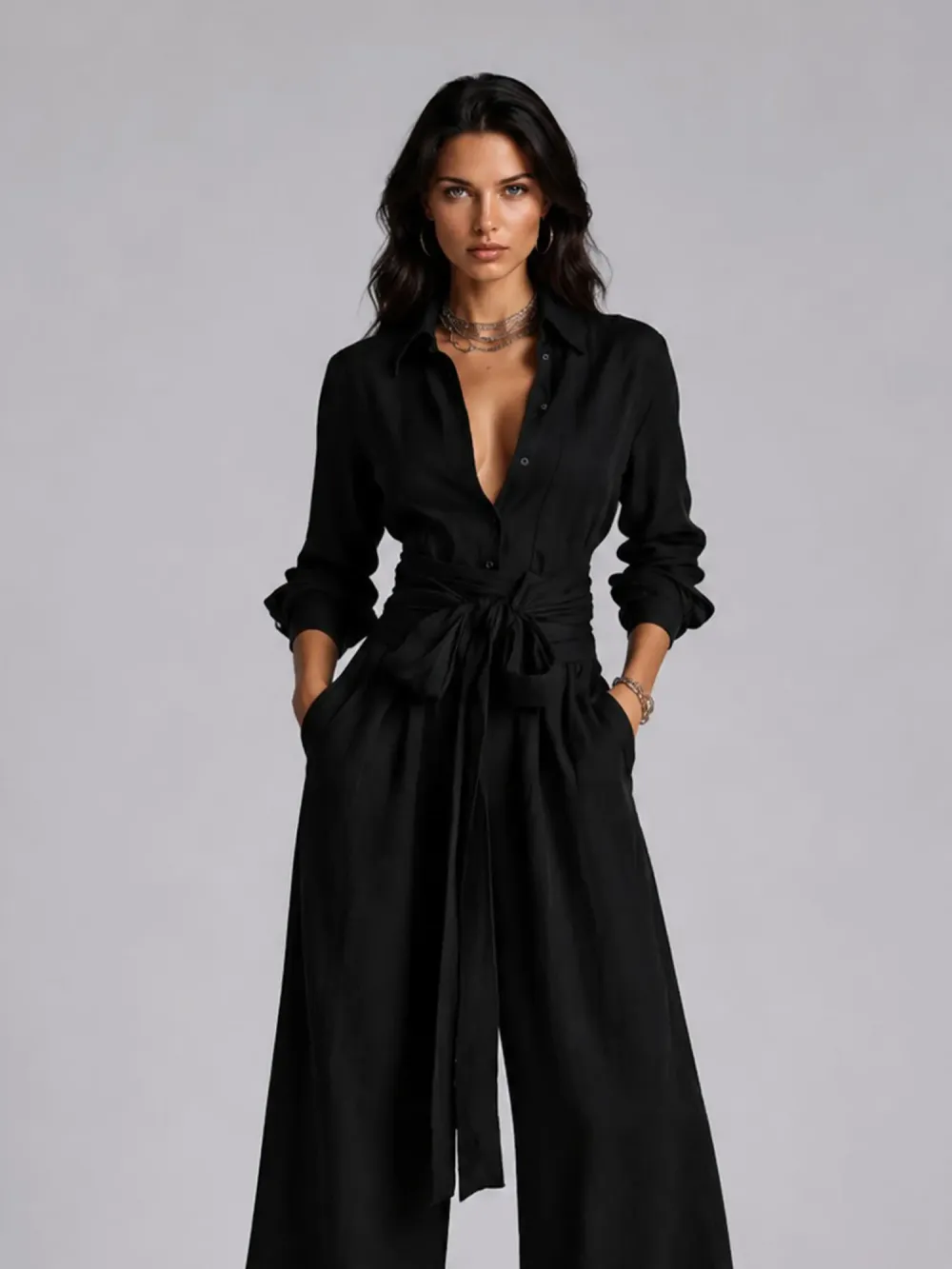Allison Long-sleeve Lace-up Jumpsuit