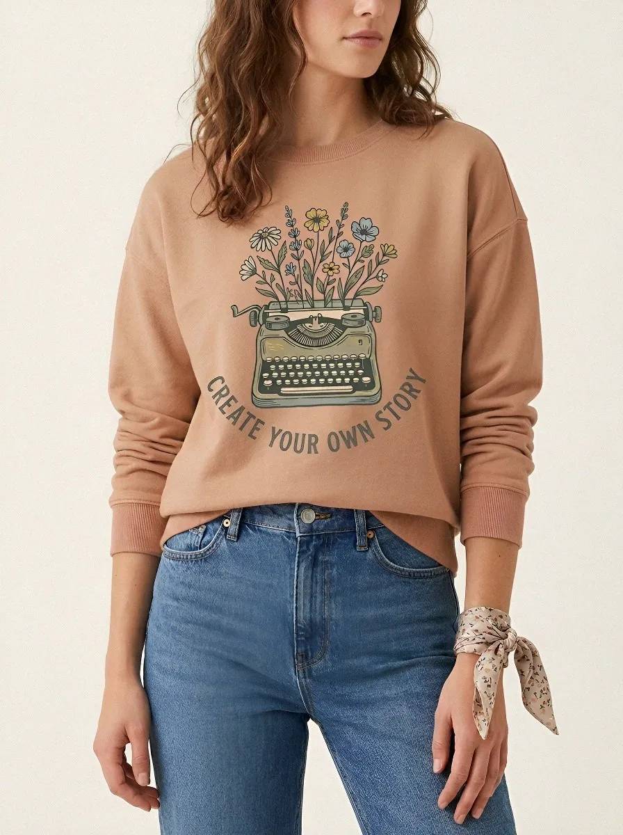 Writer Floral Typewriter Create Your Own Story Sweatshirt