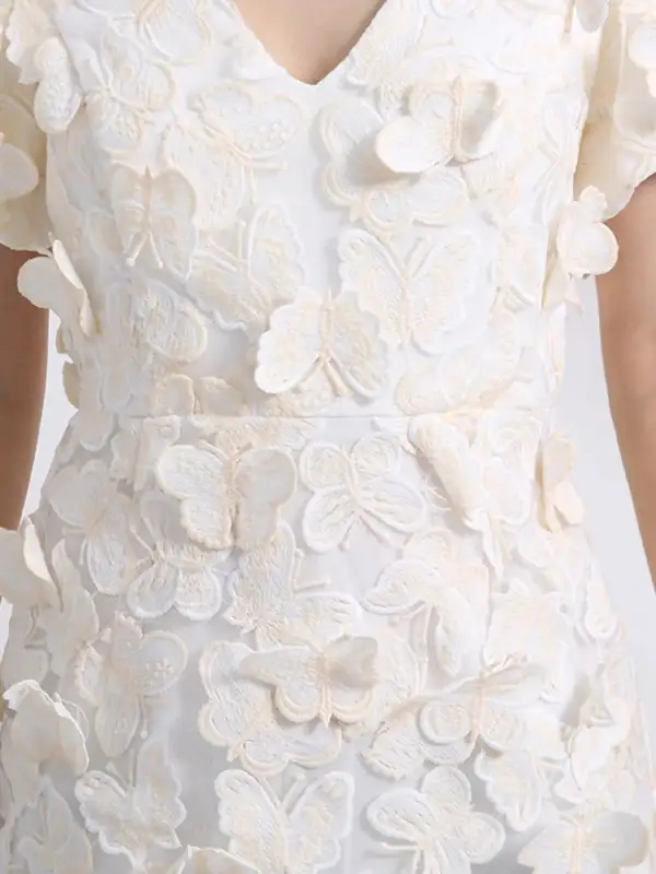 Butterfly Print V Neck Puff Sleeve Mini Dress