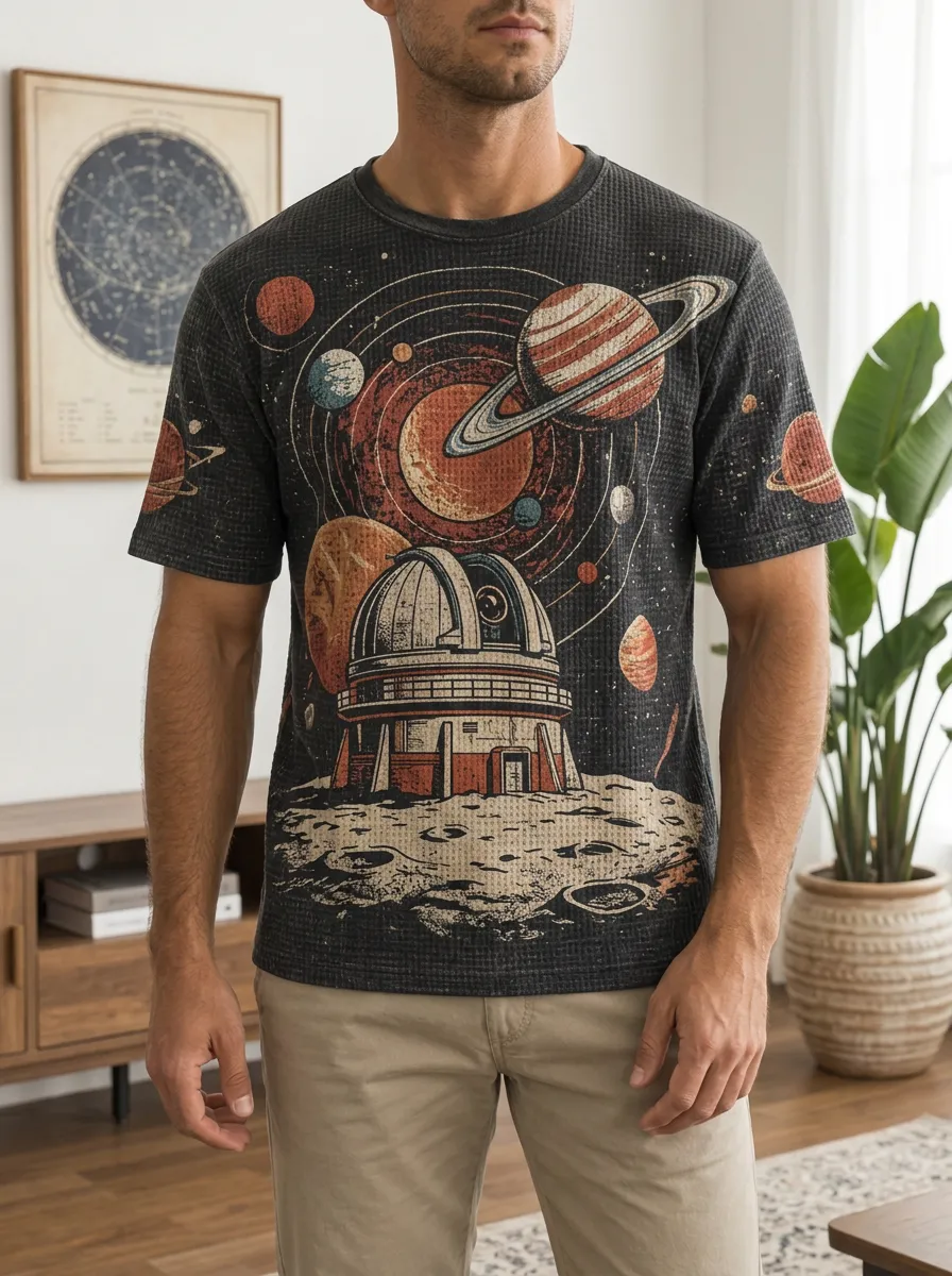 Men's Astronomy Lover Observatory Planet Crew Neck T-Shirt