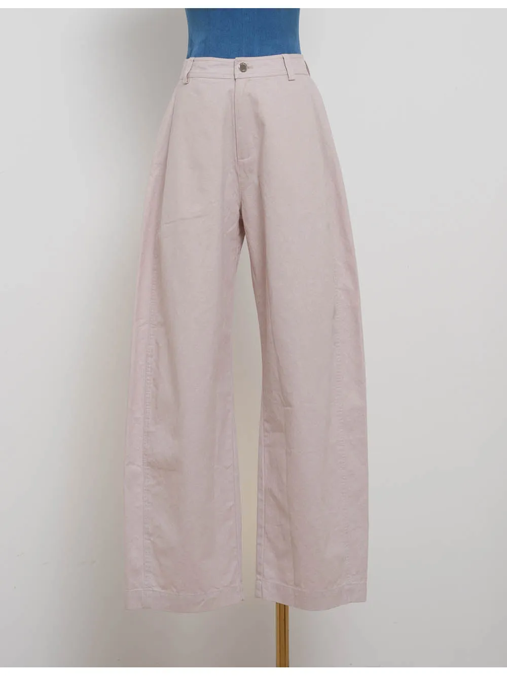 Solid Color Button Front Barrel Leg Denim Pants