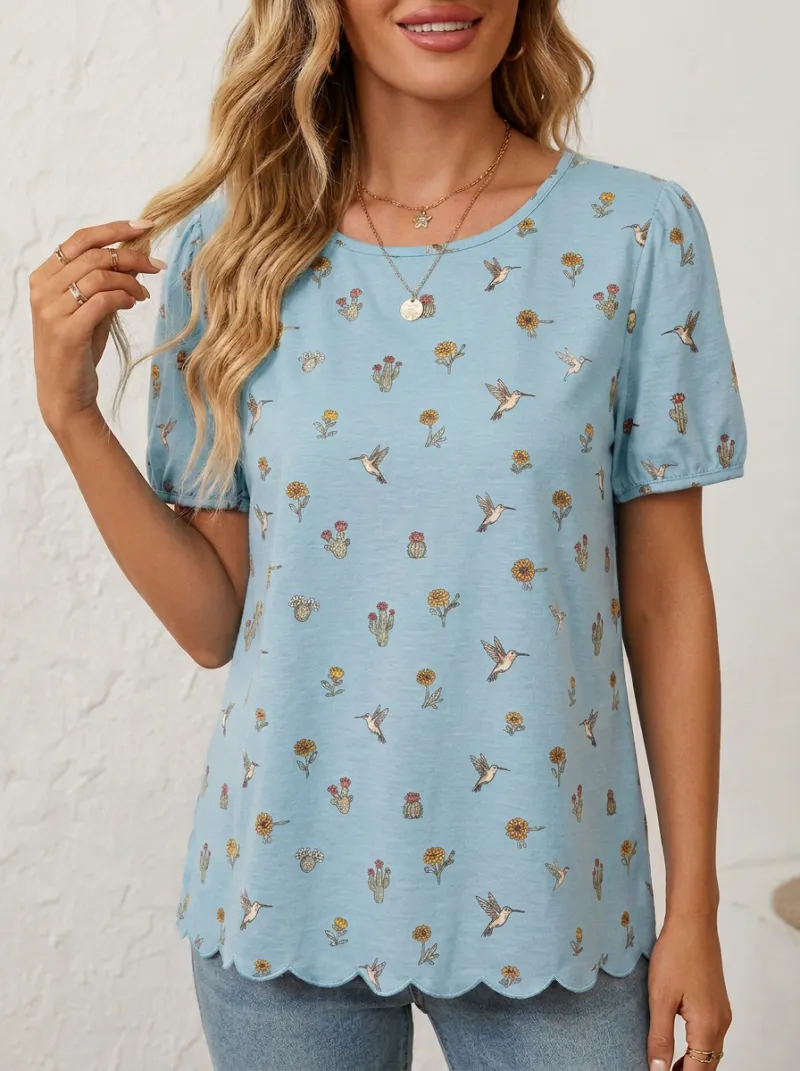Nature-Inspired Hummingbird Women's Loose Printed T-Shirt