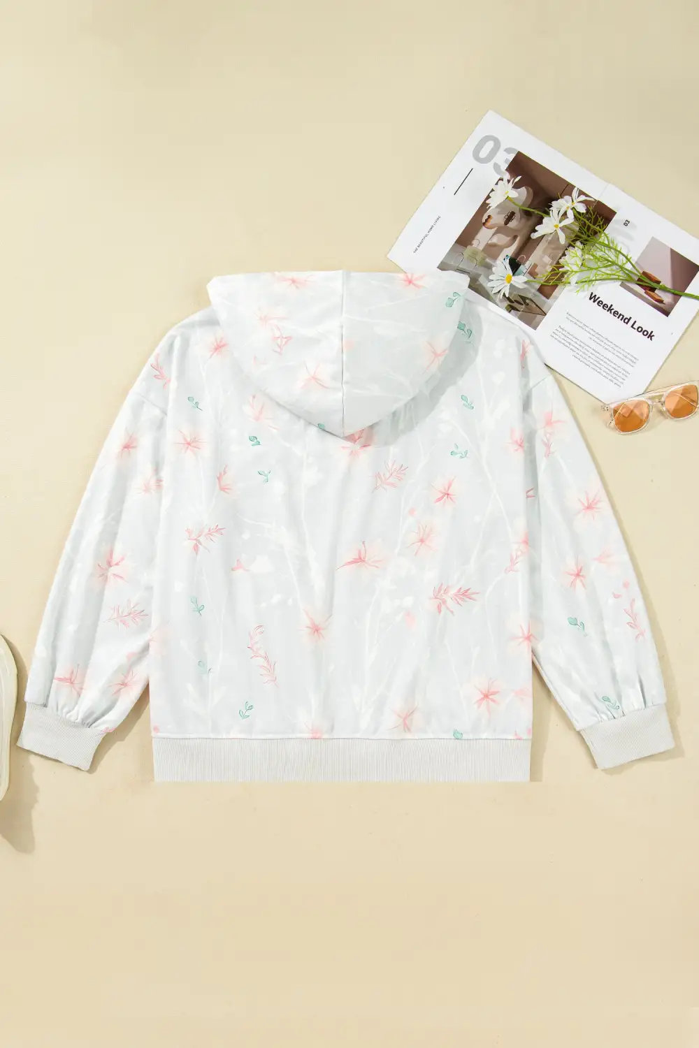 Drawstring Relaxed-Fit Floral-Print Hoodie