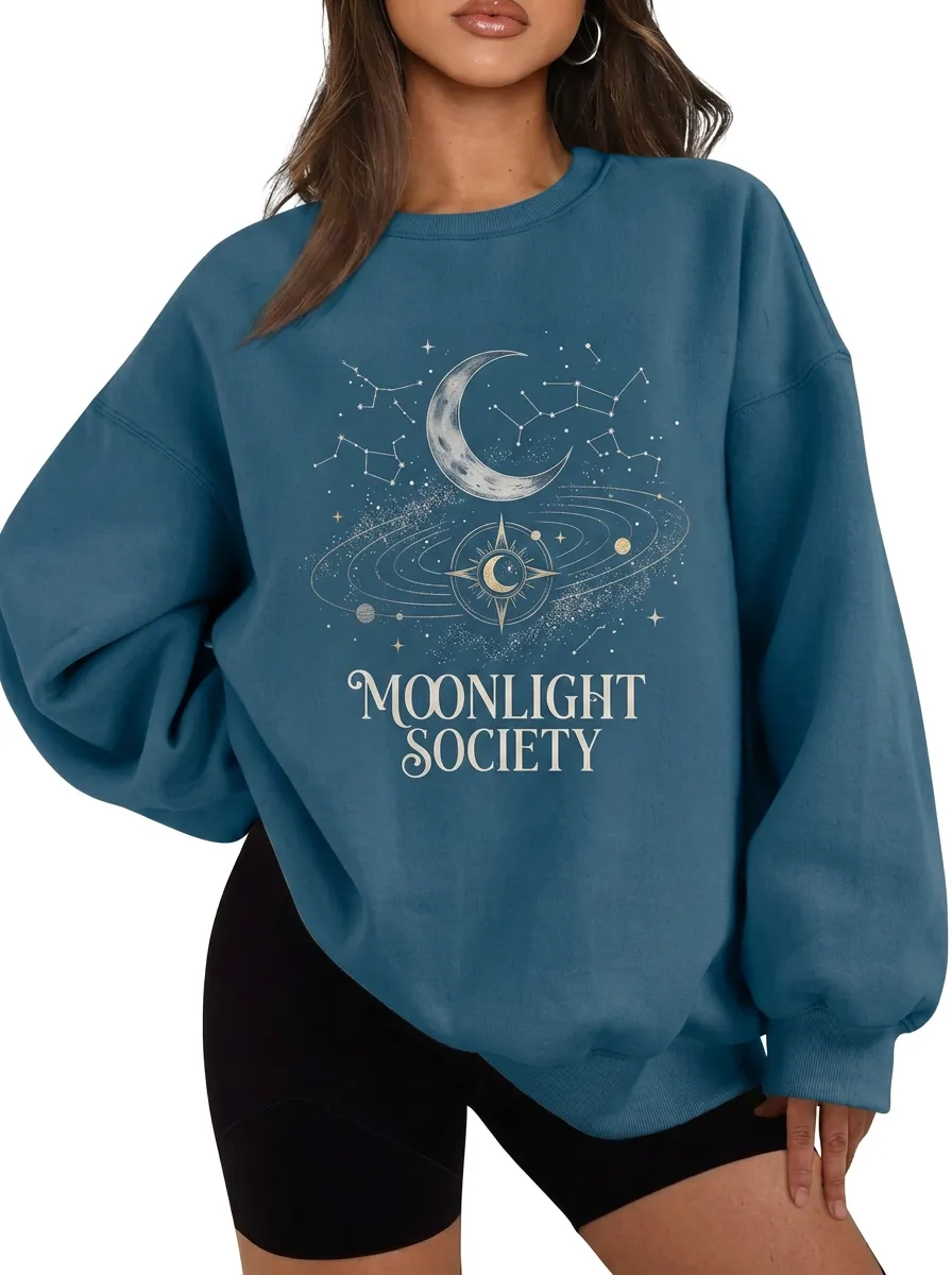 Women's Moonlight Society Celestial Moon Stars Printed T-shirt