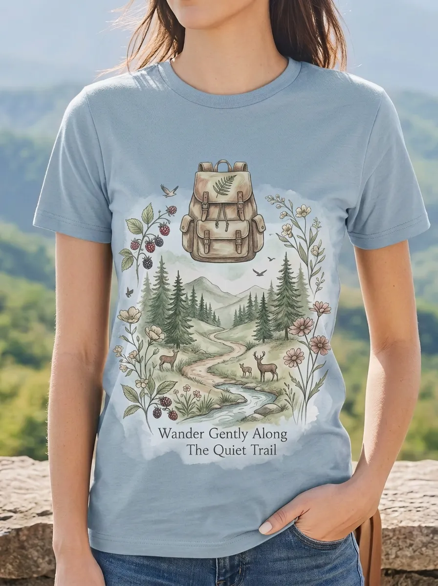 Women's Hiking Nature Lover Forest Backpack Printed T-shirt