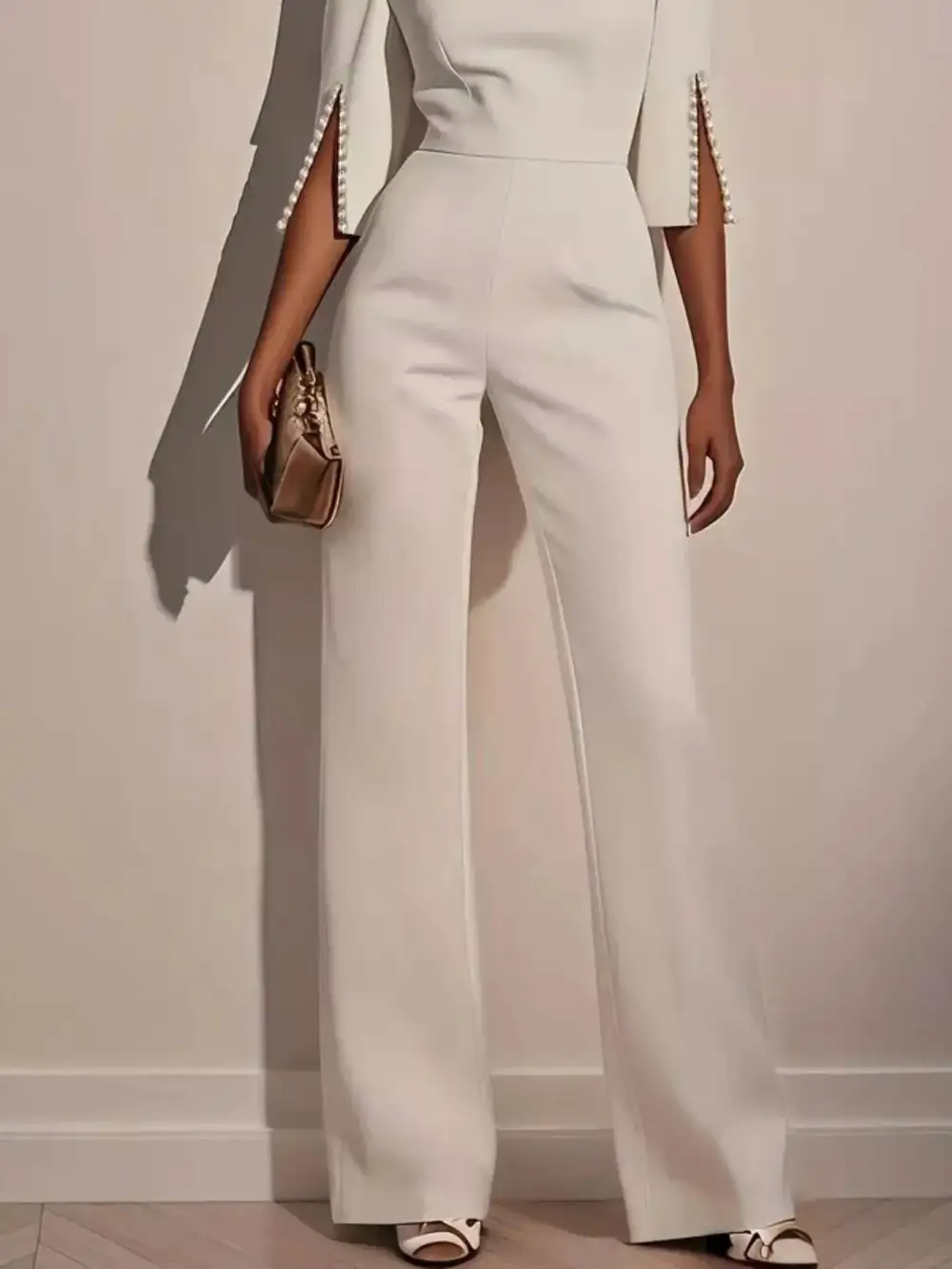 Wide Leg Slit Sleeve Jumpsuit