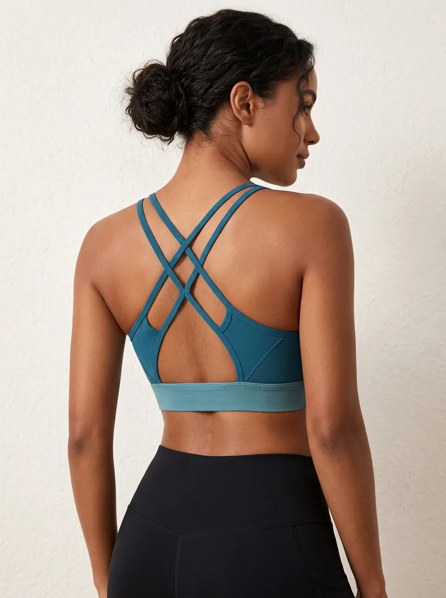Women's Crisscross Back Active Bra with Printed Detail