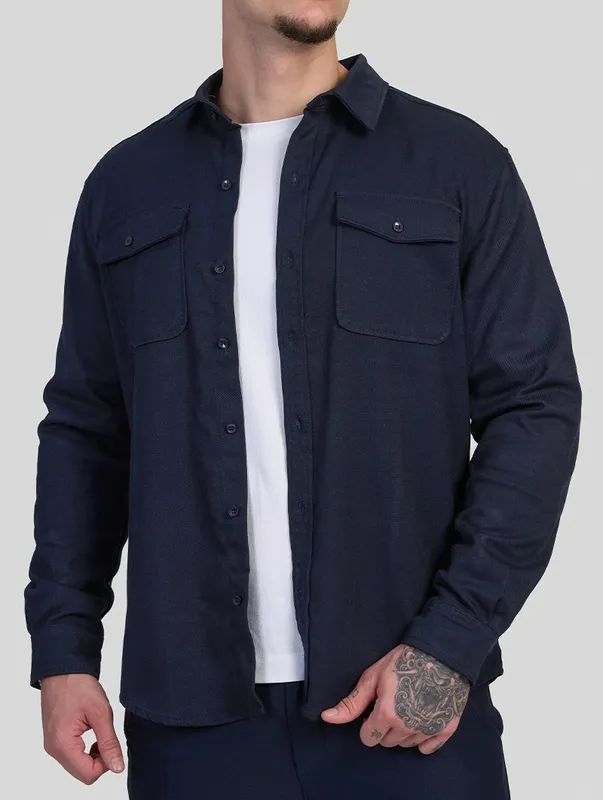 Navy Blue Button Front Overshirt