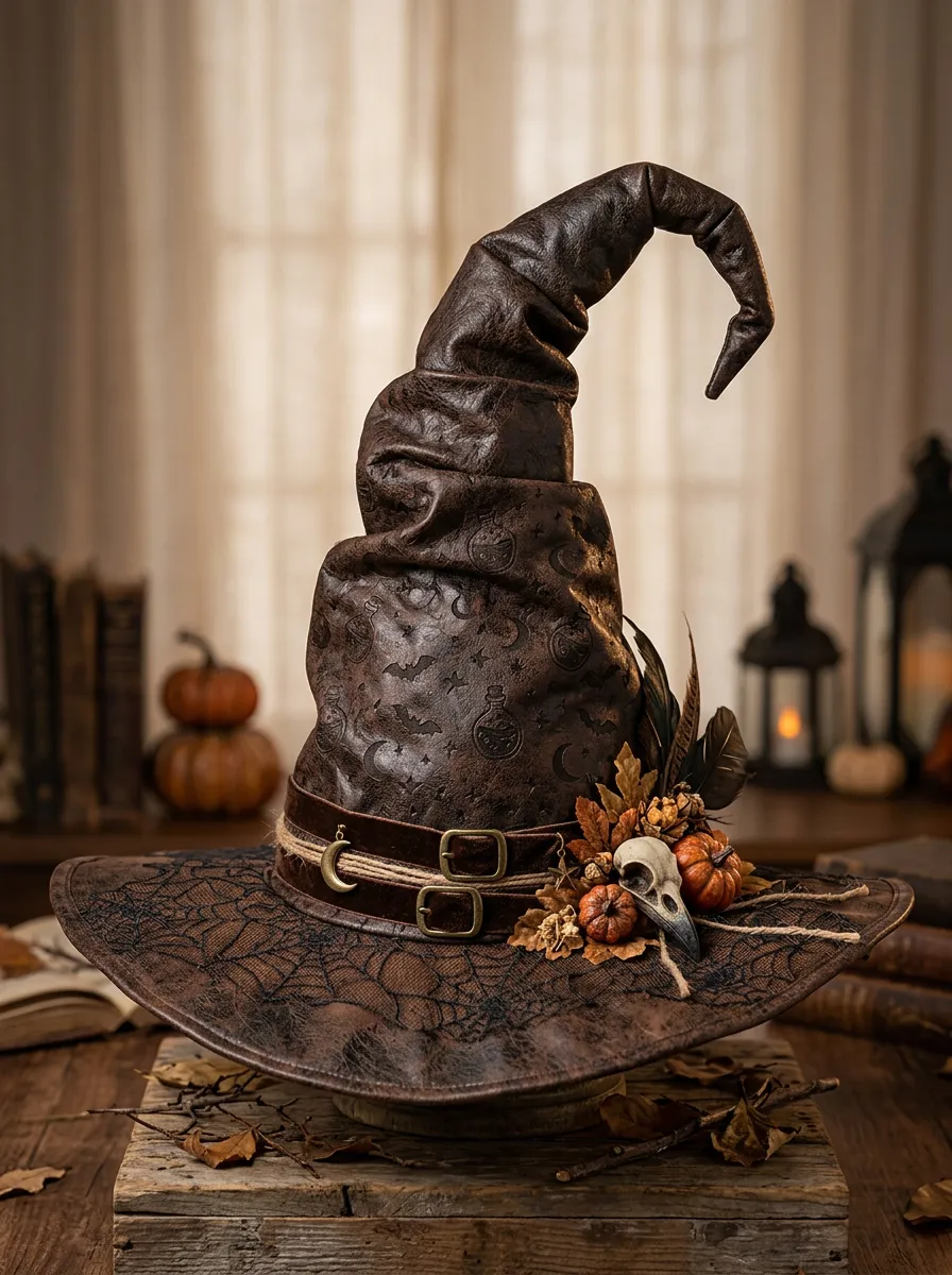 Moon-Bat Skull Halloween Witch Hat
