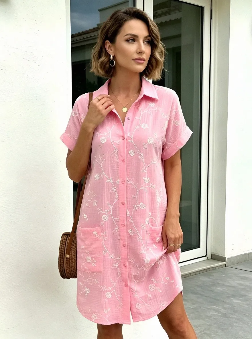 Women's Summer Vacation Floral Vine Printed Shirt Dress