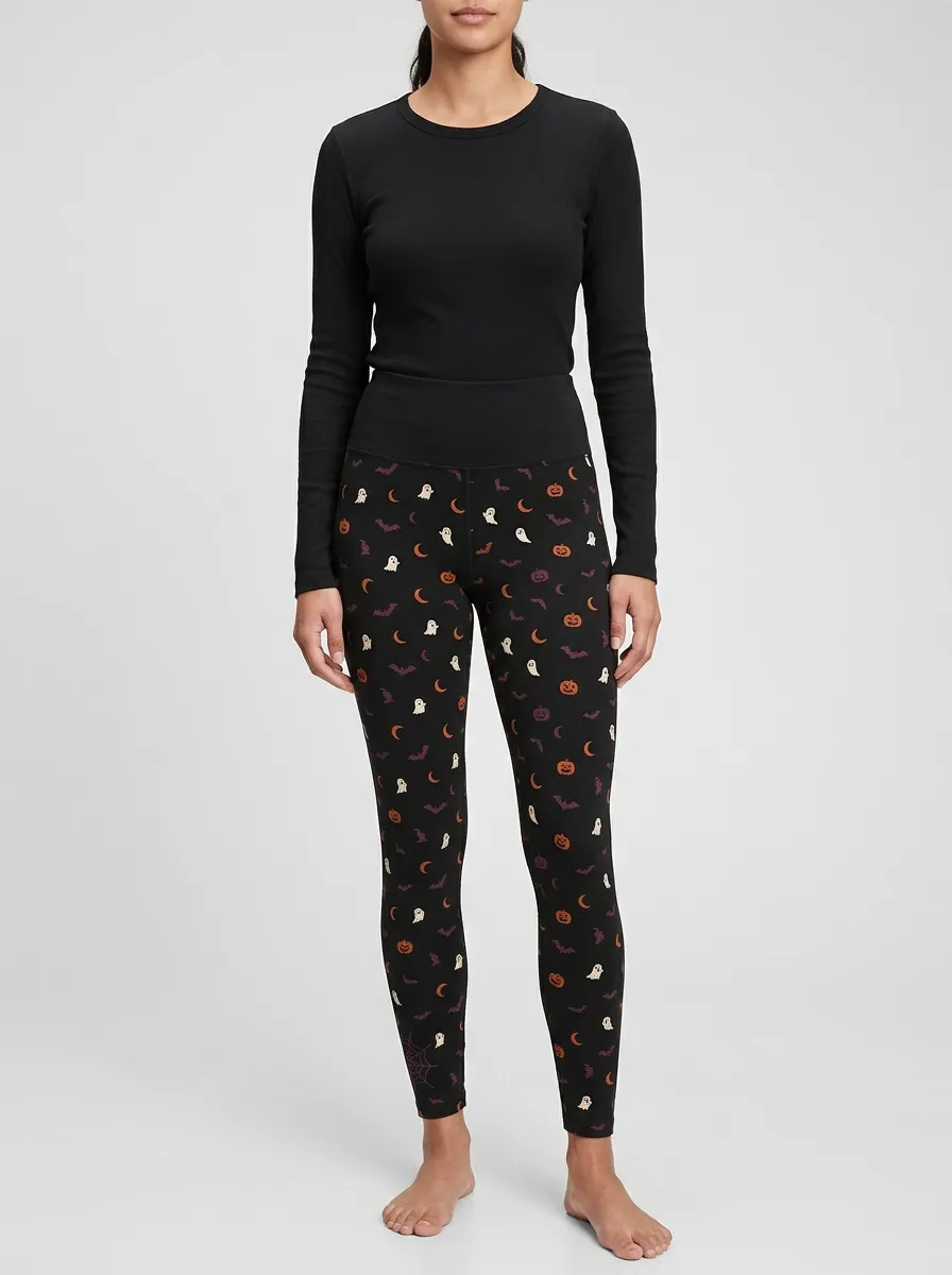 Women's Halloween Ghost Pumpkin Bat Moon Leggings