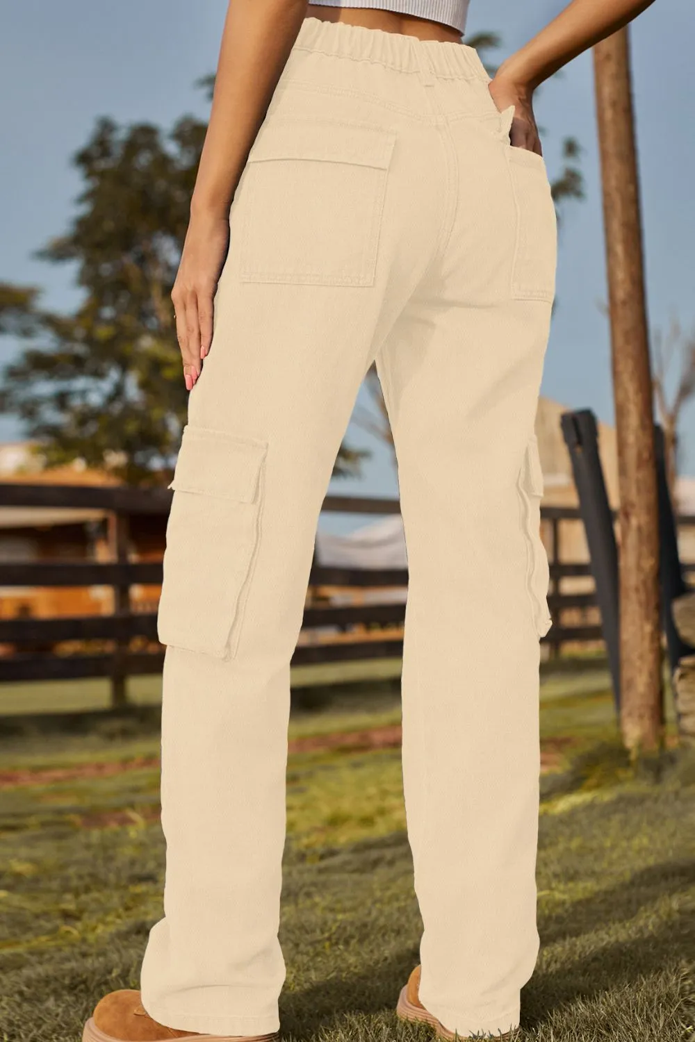 Loose Fit Long Pocket Detail Denim Jeans